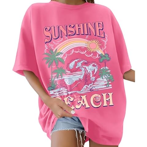 Lonya Women's Oversized Rainbow Graphic Tee Cover