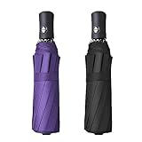 RONIARE 2 Packs Travel Umbrellas for rain Windproof Compact Umbrella Folding Small Strong and Portable Automatic Open and Close - Men and Women (Black + Purple)