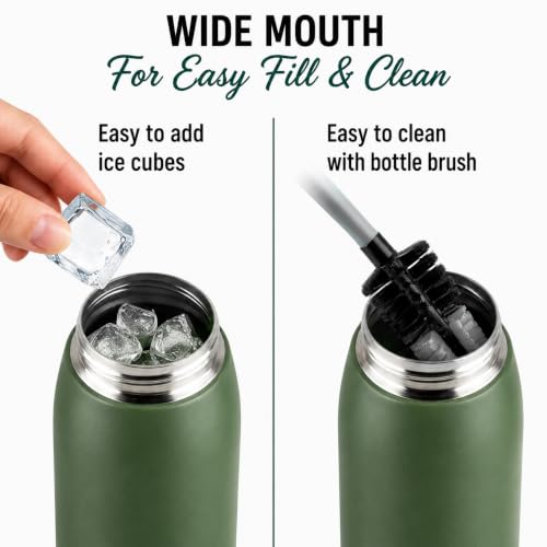 Image of CELLO Puro Steel-X Flint 900 Insulated Water Bottle 650 ml, Military Green | Easy Press Open Flip Top, Easy to Carry with Handle Leak Proof Inner Steel Water Bottle for School Kids, Office Gym Travel