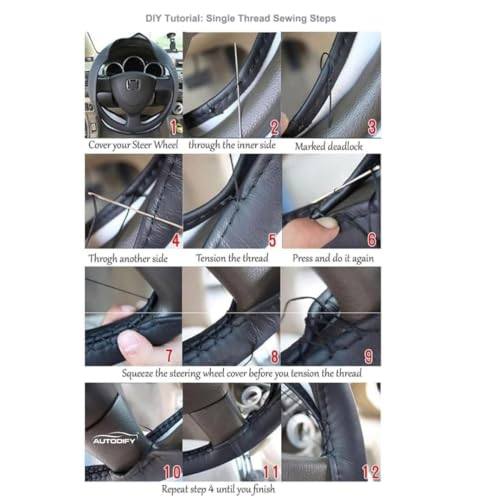 Image of Stitchable Carbon Fiber Steering Wheel Cover with Leather Protection - Universal Fit, Anti-Slip, Comfortable Grip, Durable & Stylish for Cars - Easy Install with Red Stich