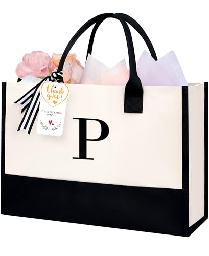 Image of BAGAIL Initial Tote Bag, Personalized Birthday Gifts for Women, Teacher, Friends, Mom, Wedding, Monogrammed Beach Bag