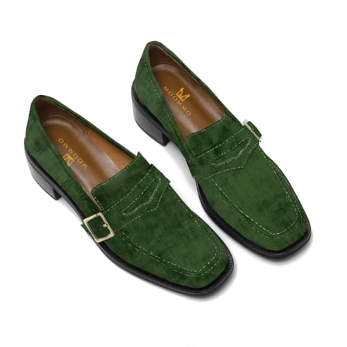 Image of MOOMMO Women Chunky Heel Penny Loafers Square Toe Buckle Slip On Comfort | Office Ladies Loafer Pumps 2 inch Stacked Block Heel Dress Loafers Oxfords Walking Dress Shoes Casual Size 4-11 M US