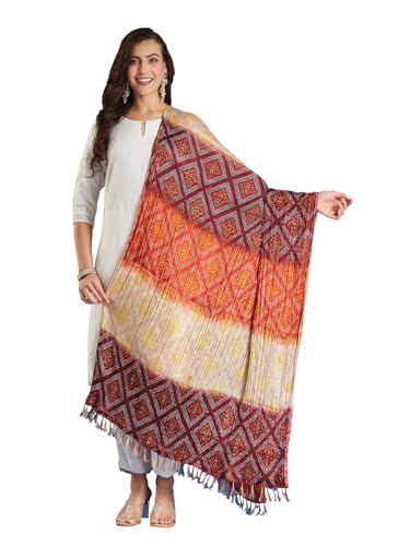 Image of Women's Silk Blend Abstract Pattern Red Dupatta with 2.20 Meters | Women's cotton printed dupatta with tassels -Red Shed Patta