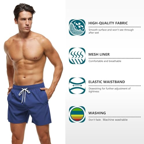 Image of Tyhengta Men's Swim Trunks Quick Dry Beach Shorts with Zipper Pockets and Mesh Lining