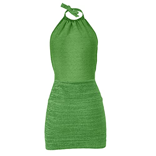 Women’s Mini Dress Knitted Backless Halter Sleeveless Shinny Club Party Holiday Beach Bodycon Dress (Green, S) #TOP5