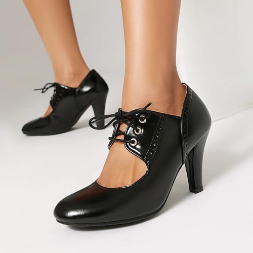 Women's Mary Jane Rockability Oxford Wing Tip Lace Up 1920s Pump Heel Retro Vintage 1940s Round Closed Toe 1950s Dress Shoes3