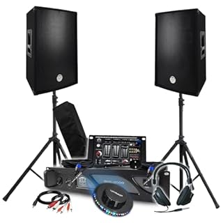 Pack Sono DJ 3200W Total Complet Ampli Enceintes, Table de Mixage, Pieds, Casque Câbles Micro, LED, Soirée Bar Salle des fêtes