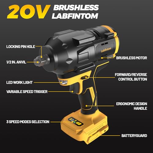 image for Labfintom Cordless Impact Wrench for De-Walt 20V Battery, 1/2