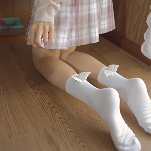JAHER 2 Pairs 3D Angel Wings Women Socks, Lovely Lolita Style Socks Sweet Angel Wings Crew Socks4