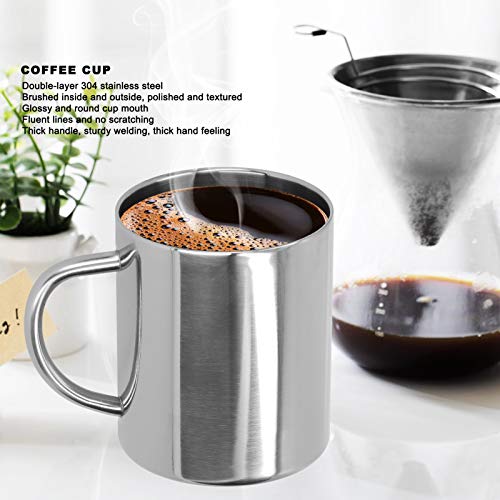 UPQRSG Doppelwandiger Edelstahlbecher, 400 Ml Reise Campingbecher, Metall Kaffeetasse, Teetasse, 304 Edelstahl Doppelschicht Anti Verbrühungs Kaffee, Tee und Wasserbecher mitGriff(Silber)