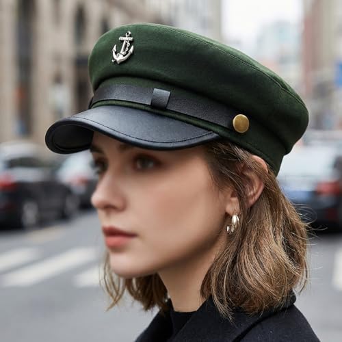 Image of Newsboy Cap for Women Beret Hat Vintage Military Sailor Captain Caps | Painter Ivy Peaked Flat Cap