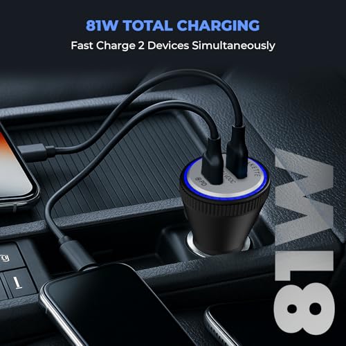 Image of MOZEN by Amkette 81W Car Charger Type C 45W PD + USB-A 36W QC Dual Port Car Charger | Metallic Grey ABS Build with Safety Protections | Multi-Device Compatible for Smartphones, Tablets & Laptop