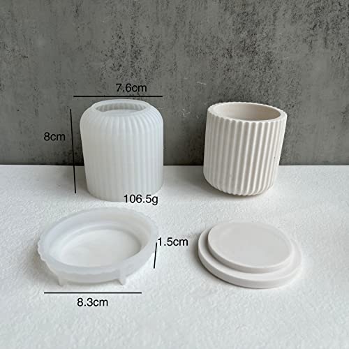 Silicone Molds Diy Cement Plaster Storage Jar Jewelry Box Round Stripe With Cover Flower Pot Planter Pottery Resin Mould Home Decor (02) #TOP6