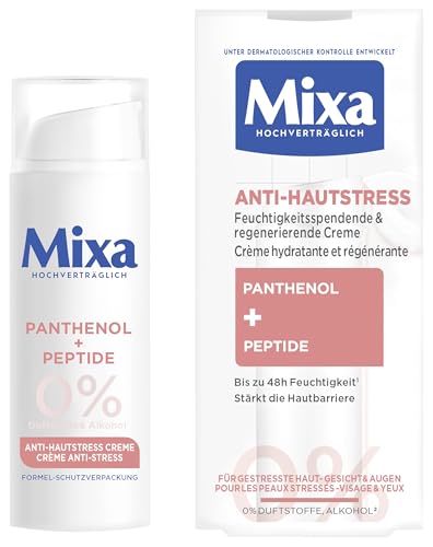 Mixa - Mixa Anti-Hautstress Gesichtscreme – Feuchtigkeitsspendende & regenerierende Creme mit Panthenol & Peptiden – Beruhigt Rötungen & stärkt die Hautbarriere – Ohne Parfum & Alkohol – 50ml