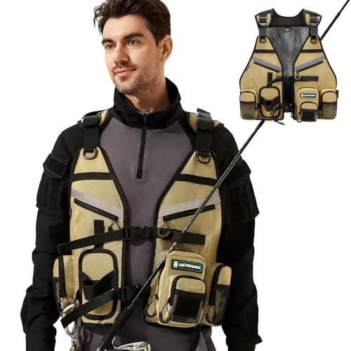 Fly Fishing Vest for Men Outdoor Travel Multi Pockets Work Pack Tactical Jacket Cargo Rod Holders