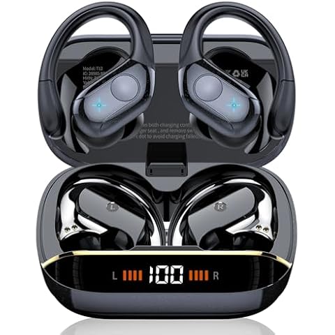 Qecnato Wireless Earbuds, Bluetooth Headphones Ear Buds, IP7 Waterproof Sports Earphones, Black Cover