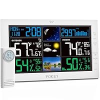 Fokey Weather Station Wireless Indoor Outdoor, Indoor Outdoor Thermometer Wireless, Home Atomic Clock Weather Stations, Digital Temperature Humidity Barometer Inside Outside Thermometers