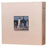 Fotoalbum, beiger Stoff, Hardcover, 40,6 cm, Eisen-Clip-Bindung, DIY-Klebeseiten, 30 Blatt, 60 Seiten, große Kapazität für Familie, Scrapbooking, Sammlerstücke