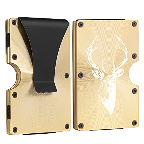 awofer-Carbon-Fiber-Wallets-for-Men-RFID-Minimalist-Money-Clip-Aluminum-Metal-Wallet-Engraved-Deer-Husband-Dad-Son-Gifts-Ideas-for-Him-Gold