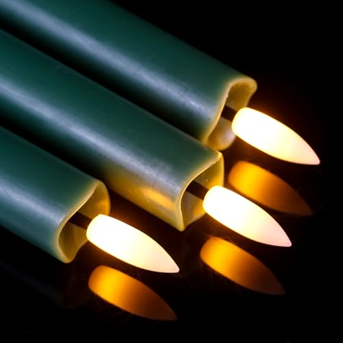 Image of Green Flameless Taper Candles with Remote, Christmas Real Wax LED Taper Candles Battery Operated with 3D Wick, 3 Pcs Flameless Candlesticks for Christmas Home Decor(0.78 inch x 9.65 inch)