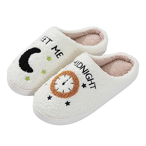 Unisex Meet Me at Midnight Slippers Soft Embroidered Plush Fluffy Warm Home Slippers Indoor Outdoor Slippers Couple Shoes