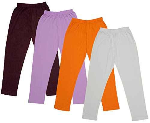 Image of IndiWeaves Girls Super Soft Cotton Solid Capri Pants (Cream, Orange, Purple, Brown, 14-16 Years) Pack of 4