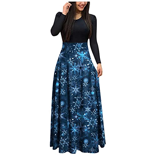 Weihnachtskleid Damen Lang, Kleid Weihnachten Damen Langarm,Weihnachts Kleider Damen Maxikleid mit Weihnachtsmotiv High Waist Elegant Lange...