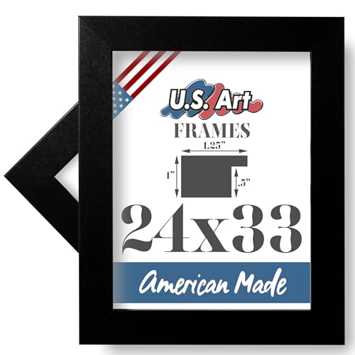 US Art 24x33 Modern Black 1.25 Inch Wood Composite American Made Picture & Poster Frame, Home and Wall Decor