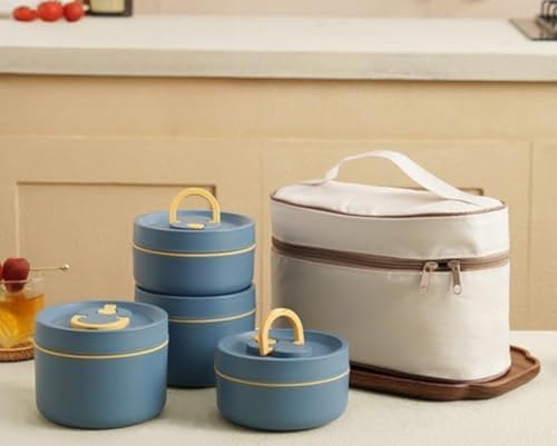 保温弁当箱 スープジャー 真空断熱スープランチセット ランチジャー 大容量 2段 /3段 /4段 お弁当箱 お弁当箱 保温 大容量 茶碗 断熱弁当箱セット ステンレス 真空断熱ス 5時間の保温 通勤 運動会 通学 キャンプ (4層,ブルー)