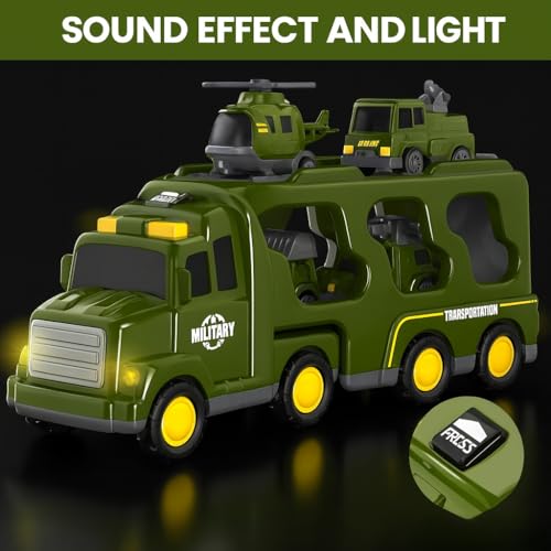 Image of Mini Explorer 5-in-1 Friction-Powered Military Truck Toy Set with Music | Army Transport Carrier Vehicle for Boys & Girls | Educational Montessori Toy | Birthday Gift for Kids Ages 3+
