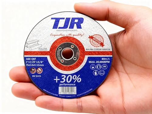 TJR© Stabschleifer-Trennscheiben- und Dorn-Kit – Inklusive 1 Stück Stiele 6 mm für Scheiben mit 3/4 (9,53 mm) Bohrung und 25 Stück 75 mm x 1 mm Dünne Scheiben, A60 QBF, 9,53 mm AH