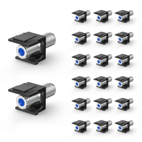 VCE Coax Keystone Jack 3GHz RG6 F-Type Black Female Connector 20-Pack