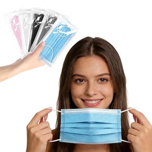 Image of NNPCBT 5 Color Disposable Face Masks 50pcs, Individually Wrapped Masks for Adults, 3-Ply Breathable Disposable Mask For Outdoors, Home, Office, School