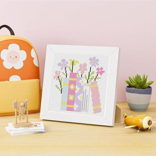 Image of Tiwabb Book Cross Stitch Kits for Adults Beginners,Flowers Cross Stitch Kits with Framed,Embroidery Kit for Beginners,Partial 11CT Cross-Stitch Arts and Crafts for Adults 7x7inch