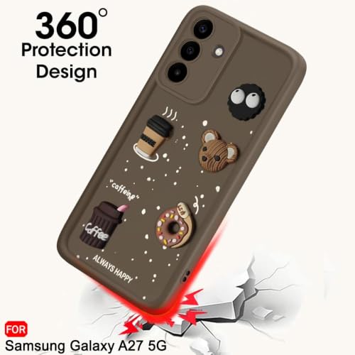 Image of Bintage Back Cover Compatible for Samsung Galaxy M47 5G | Cute 3D Taddy Ball Bear Milk Cake Coffee Silicon Case Full Body & Camera Protection - Brown
