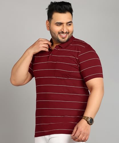 Image of INKKR Plus Size Men's Regular Fit Striped Polo Tshirt Combo