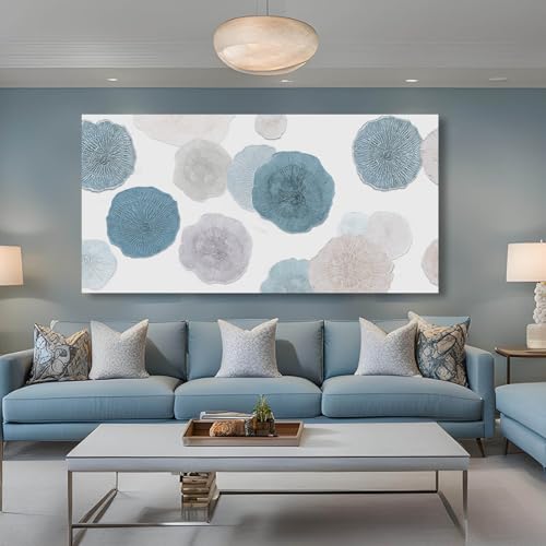 Image of VAYIMDH Canvas Art Light Blue Pictures Wall Decor Grey and Blue Abstract Floral Wall Art Minimalist Poster for Living Room 29 inchx 58 inch Office Aesthetic