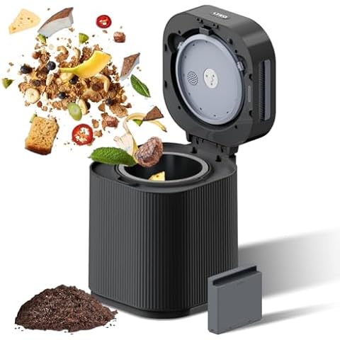 Upgraded Electric Composter for Kitchen, 3L Smart Countertop Composter Indoor Odorless with UV lamp and Replaceable Carbon Filter, Turn Food Waste and Scraps into Dry Compost Fertilizer (Black) Cover