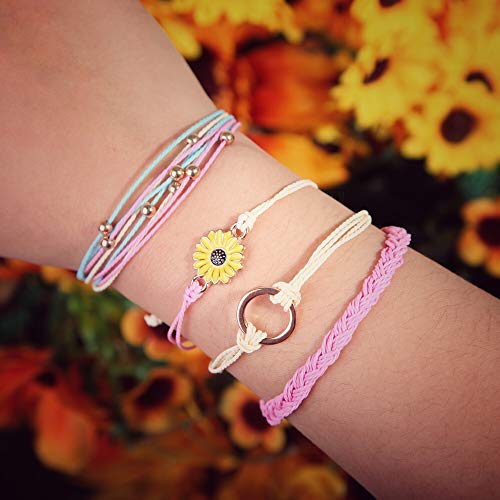 Image of Stackable Sunflower String Bracelets Cute Boho Braided Summer Beach Jewelry