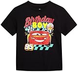 Disney Birthday Boy Shirt - Mickey Mouse Cars Lightning McQueen Toy Story Crewneck Short Sleeve Graphic Birthday Shirt (3T-7), Size 5-6, Black Cars