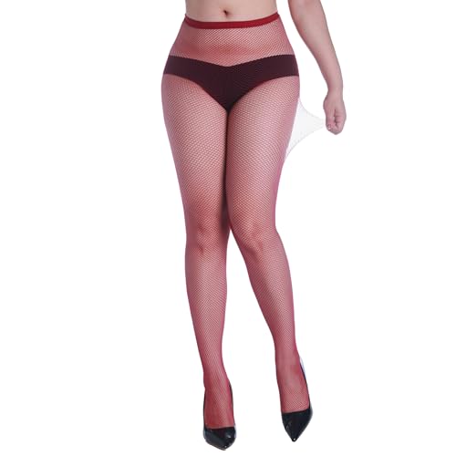 Image of Women High Waisted Fishnet Tights Footed Stockings Plus Size Stretchy Pantyhose