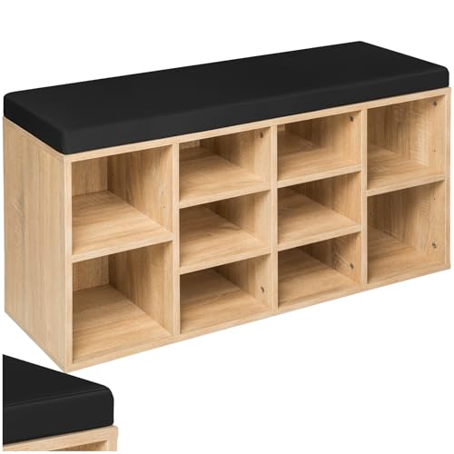 Tectake® Banc de Rangement pour Chaussures d'Entrée, 103,5x48x30 cm, Porte-Chaussures avec Coussin, Meuble d'Entrée en Bois, Rangement pour Chaussures,...