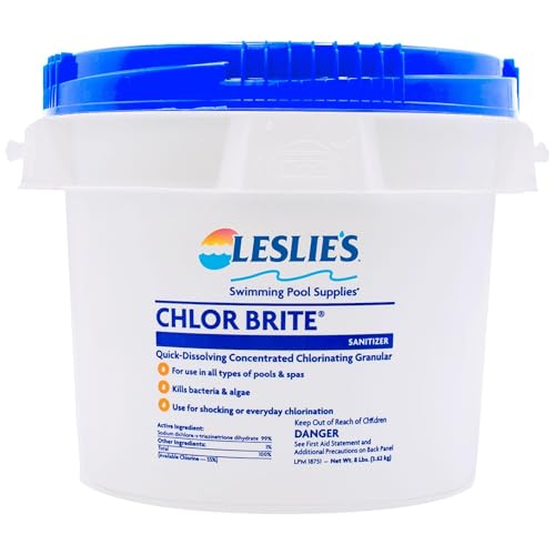 Leslie's Chlor Brite Swimming Pool Sodium Granular Chlorine – 99% Sodium Dichlor Sanitizer for Crystal Clear Water – Defends Against Bacteria, Algae, and Microorganisms - 8 Pound