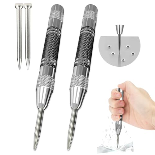 Aililong Punzonado del Centro Grain con Herramientas automáticas con 2 Cabezas de Cambio de Metal, Madera, Vidrio y Placa de Acero, 2 Piezas 130 mm x 12 mm