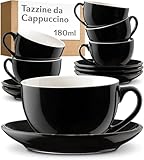 Cosumy Set Tazzine Caffè 6 Pezzi - Tazze Cappuccino Nere con Piattini - Tazzine Caffe Part...