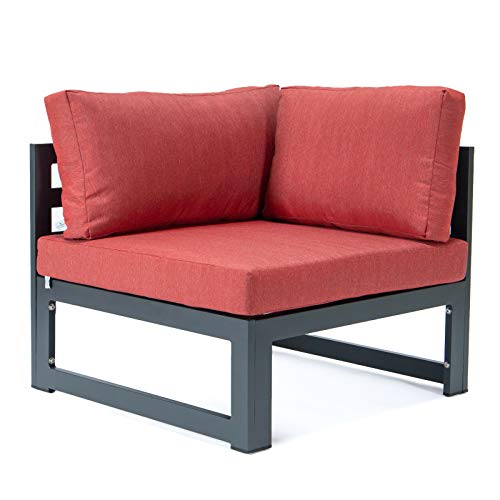 Leisuremod Chelsea Outdoor Patio 7-Piece Conversation Set Aluminum Sectional & Cushions With Coffee Table (Red) #TOP6