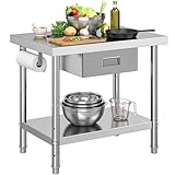 DWVO 36x24in Stainless Steel Table with Drawer, NSF Metal Prep Worktable for Kitchen Restaurant Hotel Garage Warehouse Home