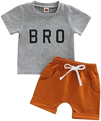 Baby Boys Clothes Sets Short Sleeve Letter Printed T-Shirt Tops + Solid Color Short Pants (X-Grey, 0-3 Months)