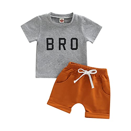 Baby Boys Clothes Sets Short Sleeve Letter Printed T-Shirt Tops + Solid Color Short Pants (X-Grey, 0-3 Months) #TOP1