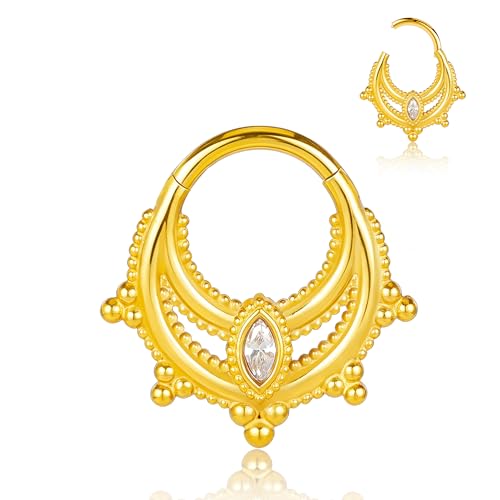 DOEARKO 16G Septum Rings 8mm High Polish Stainless Steel Nose Rings Hypoallergenic Clicker Hoops for Women & Men Fashion Nose Piercing Jewelry (606Gold-8MM)